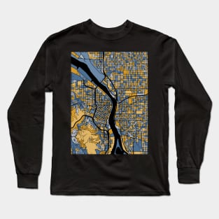 Portland Map Pattern in Blue & Gold Long Sleeve T-Shirt